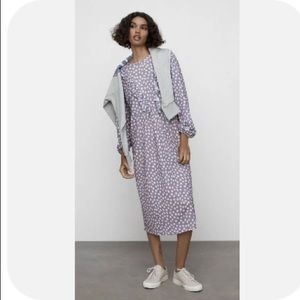 ZARA Dress Midi Round Neck Frilled Long Sleeves Elastic Cuffs Ruffled Trims S